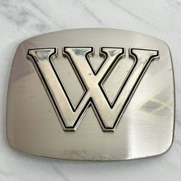 W Letter Initial Monogram Silver Tone Belt Buckle - Picture 1 of 14